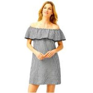 Tommy Bahama  off the Shoulder  Ruffle Gingham  Dress  Black/White Size Large
